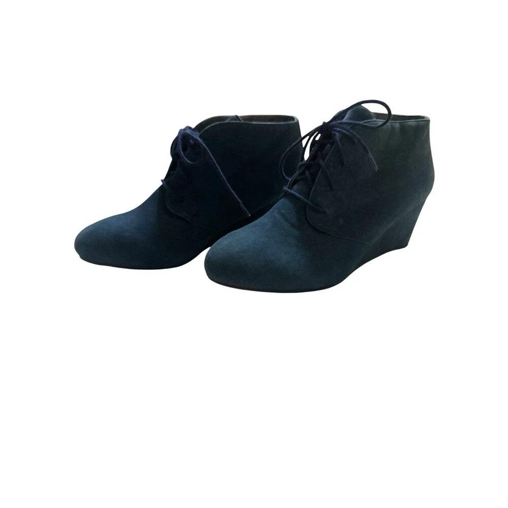 Vionic Becca Navy Suede Lace Up Wedge Ankle Booties Women’s Size 8
